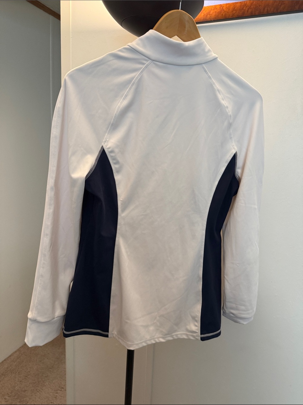 Boston Proper White and Navy Sporty Quarter-Zip Top with Locking Zipper - Picture 4 of 6